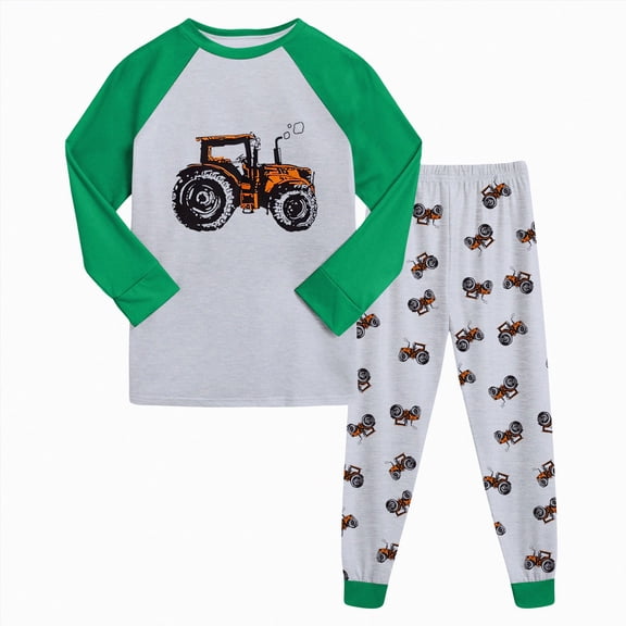 Gubotare Little Boys Pajamas 2 Pieces Long Set Cotton Sleepwear Kids Excavator Pjs Toddler Winter Clothes Jammies Size 2-7T (Green, 7-8 Years)