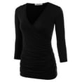 thumbnail image 2 of Doublju Women's V Neck Twist Knot Ruched Empire Waist Slimming Tunic Top Blouse (S-3X), 2 of 4