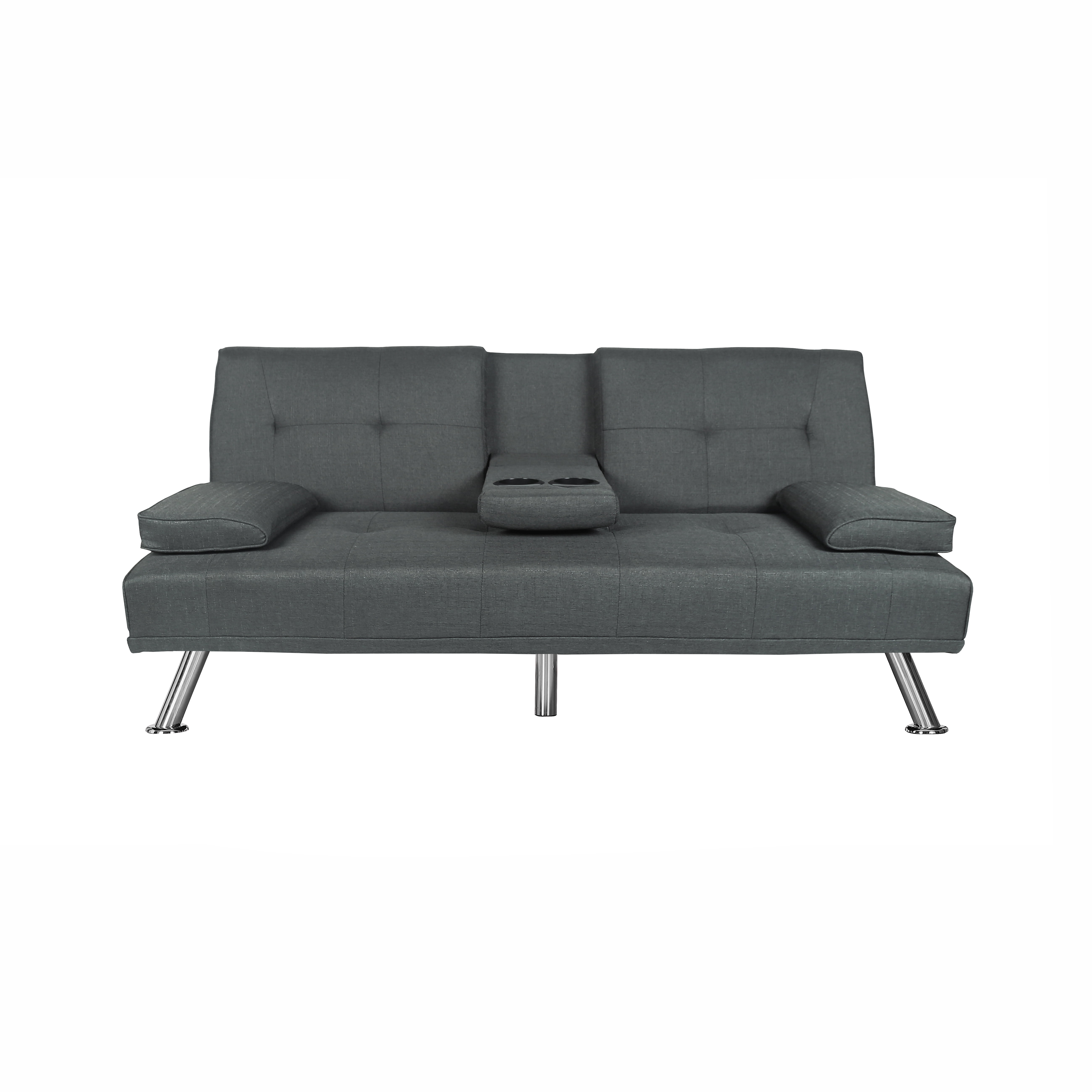Gewnee 66.3” Futon Sleeper Sofa Bed with 3-Angle Adjustable Backrest,Loveset with 2 Cup Holders for Home,Office,Guest Room(Dark Grey）