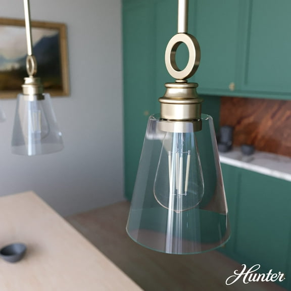 Hunter - Klein 1-light Alturas Gold, Mini Pendant Light, Dimmable, Casual Style, Cone Shaped, for Bedrooms, Dining, Living Rooms - 19436