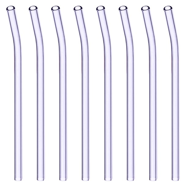 8 pajitas de vidrio reutilizables, 8" x 8 mm, pajitas ecológicas para batidos, malteadas, té, jugos, cócteles, varios colores mezclados (8 piezas dobladas)