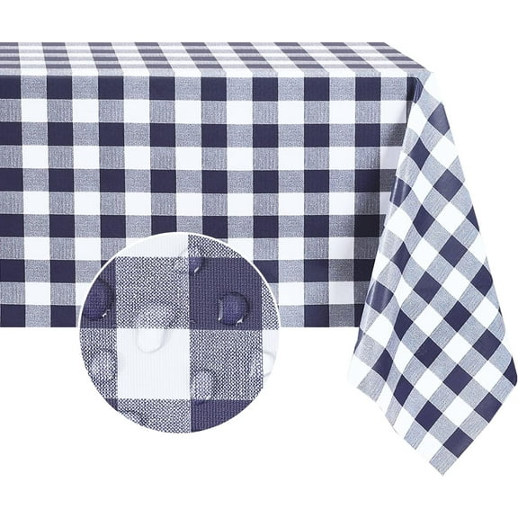 Rectangle Vinyl PVC Tablecloth, 100% Waterproof Buffalo Plaid Plastic Table Cloth, Oil Proof Heavy Duty Wipeable Table Covers for Dining/Camping/Picnic/Outdoor - 52 x 78, Light Blue