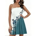 thumbnail image 2 of Women's Strapless Bandeau Dress Gradient Floral Print Casual Summer Dress with Layered Skirt and Back Zipper for Rooftop Parties,Light Green S, 2 of 5
