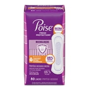 Poise Microliners Incontinence Panty Liners, 1 Drop, Extra Coverage, 80 Count