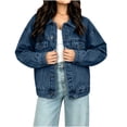 thumbnail image 5 of Edvintorg Denim Jacket for Women Fall Winter Fashion Loose Casual Jean Jackets with Pocket Button Down Women's Clothes Light Blue XL, 5 of 8