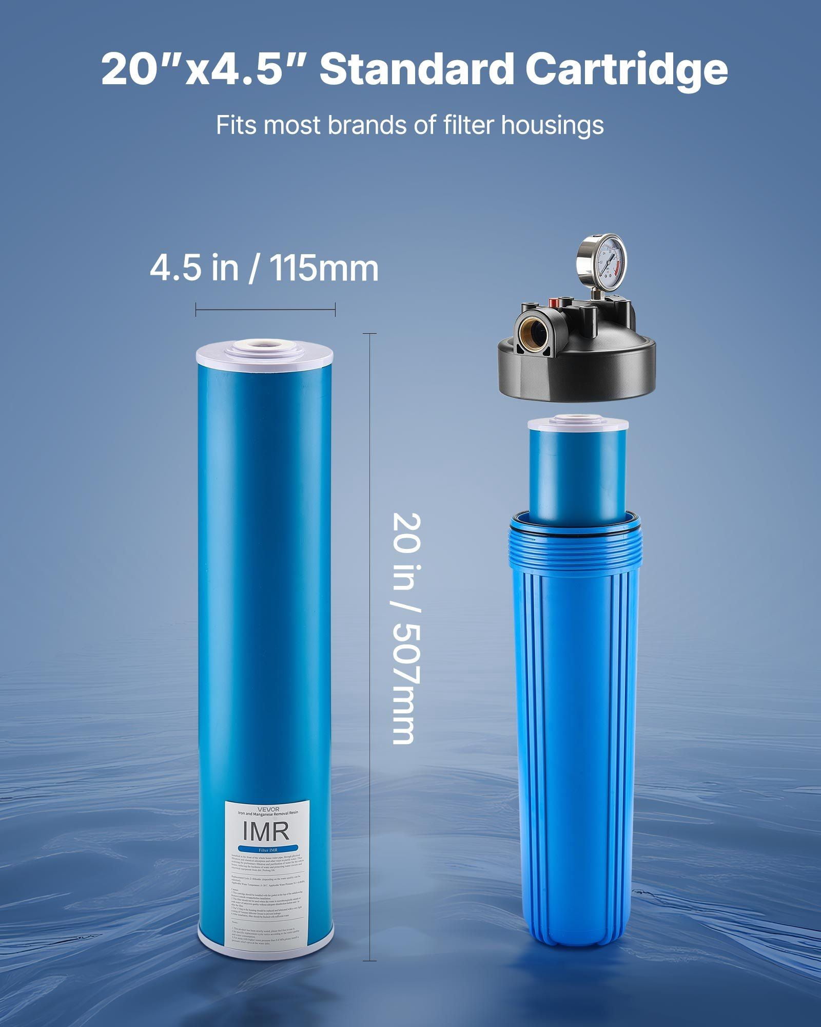 Whole House Water Filter Replacement Cartridge 4.5 x 20 Inch Iron Manganese Reducing Filter for 3 Stage Home Water Filtration System Reduces Chlorine Bad Taste Odor