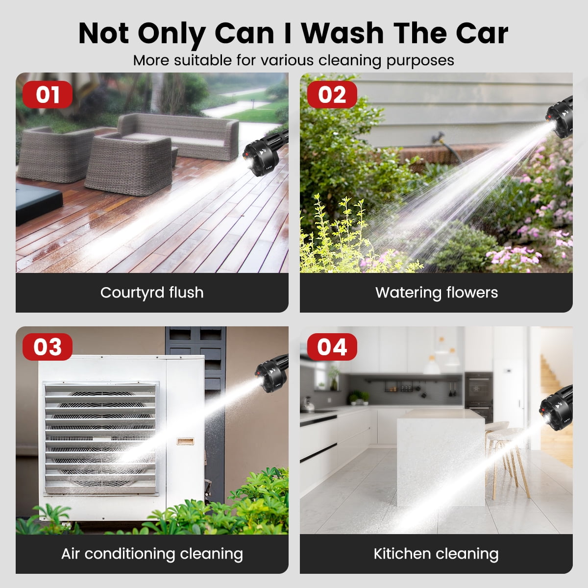 AUTSOME Cordless High Pressure Washer 500W 100Bar, 6 in 1 Adjustable Nozzle Car Wash Supplies, Electric Pressure Washers, Portable Power Washer Cleaner, Black