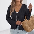 thumbnail image 6 of Womens Hollow out Cardigans Knitted V Neck Long Sleeve Tie Front Trendy Sweater Lightweight Cardigan Tops (M, Black), 6 of 8