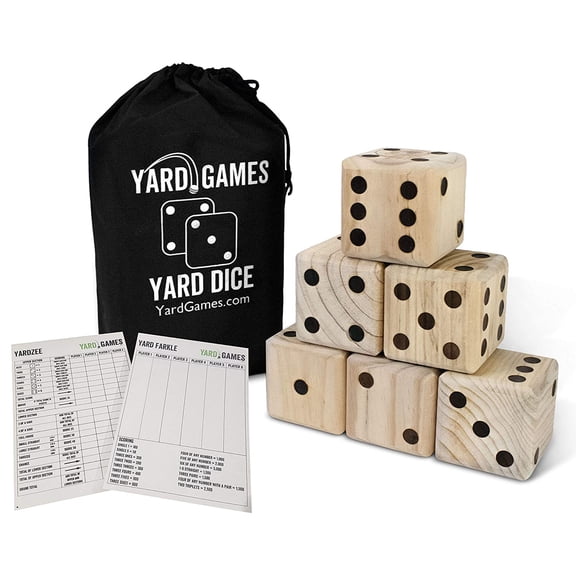 Open Box Yard Games Giant 3.5 Inch Wooden Dice Set with Scorecards & Case