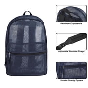 Solid Color Transparent See Through Mesh Stadium Approved Backpack for Travel and Commuting in Navy Blue