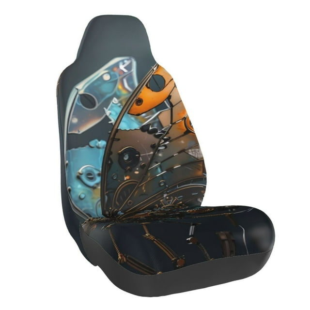 Wukai Steampunk Mechanical Butterfly Full Set Car Seat Covers with Soft Padding Universal Auto Front Seats Protector and Cushion Mat