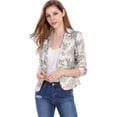 thumbnail image 2 of Chaqueta abierta de la chaqueta del traje de la cosecha del trabajo de la oficina del frente de las mujeres Beige-Floral XS, 2 of 6