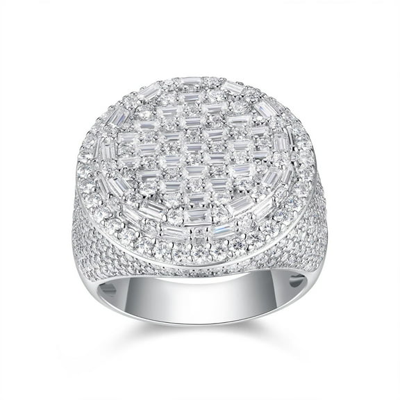 Bling Round & Baguette Shape Moissanite Rings for Men 925 Sterling Silver Micro Pave Engagement Wedding Ring D Color VVS1 Cluster Men's Diamond Ring Size 8-12