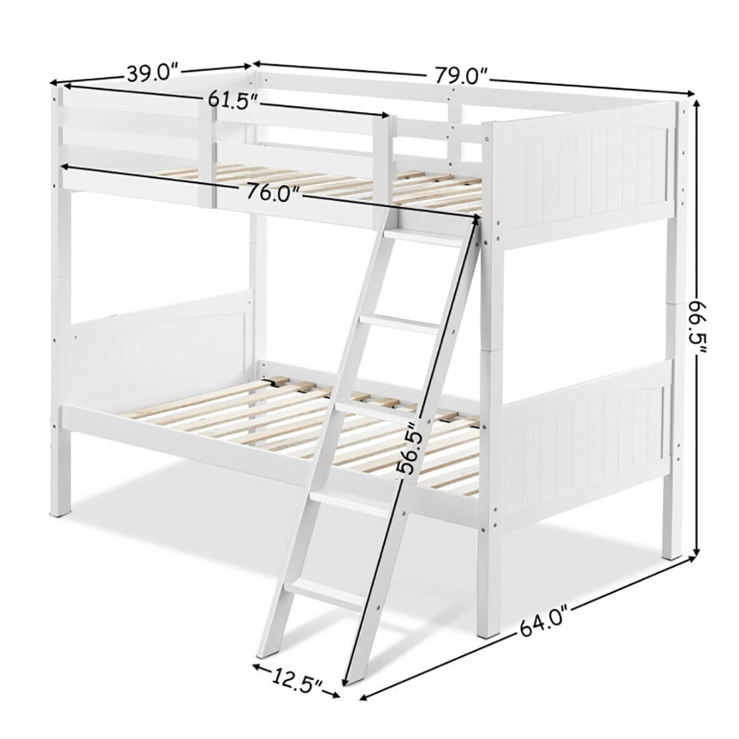 Demi Bonn Solid Wood Twin Over Twin Bunk Bed with Ladder, Twin Bunk Beds, Converts to 2 Individual Twin Beds, White