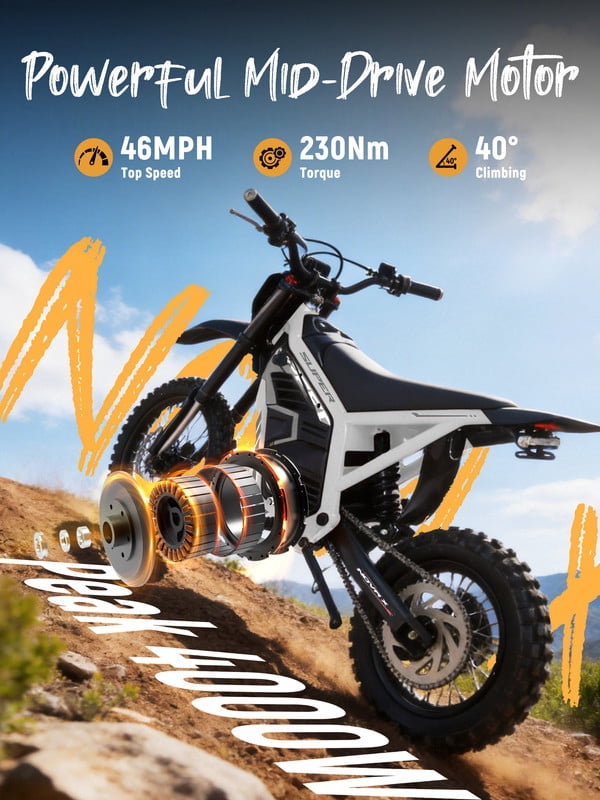 ESKUTE NOVAX Electric Dirt Bike for Adults/Teens, 4000W 46MPH Fast Electric Motorcycle, 48V 22.8Ah Long Range Battery, Full Suspension, Hydraulic Brakes, White, UL2849