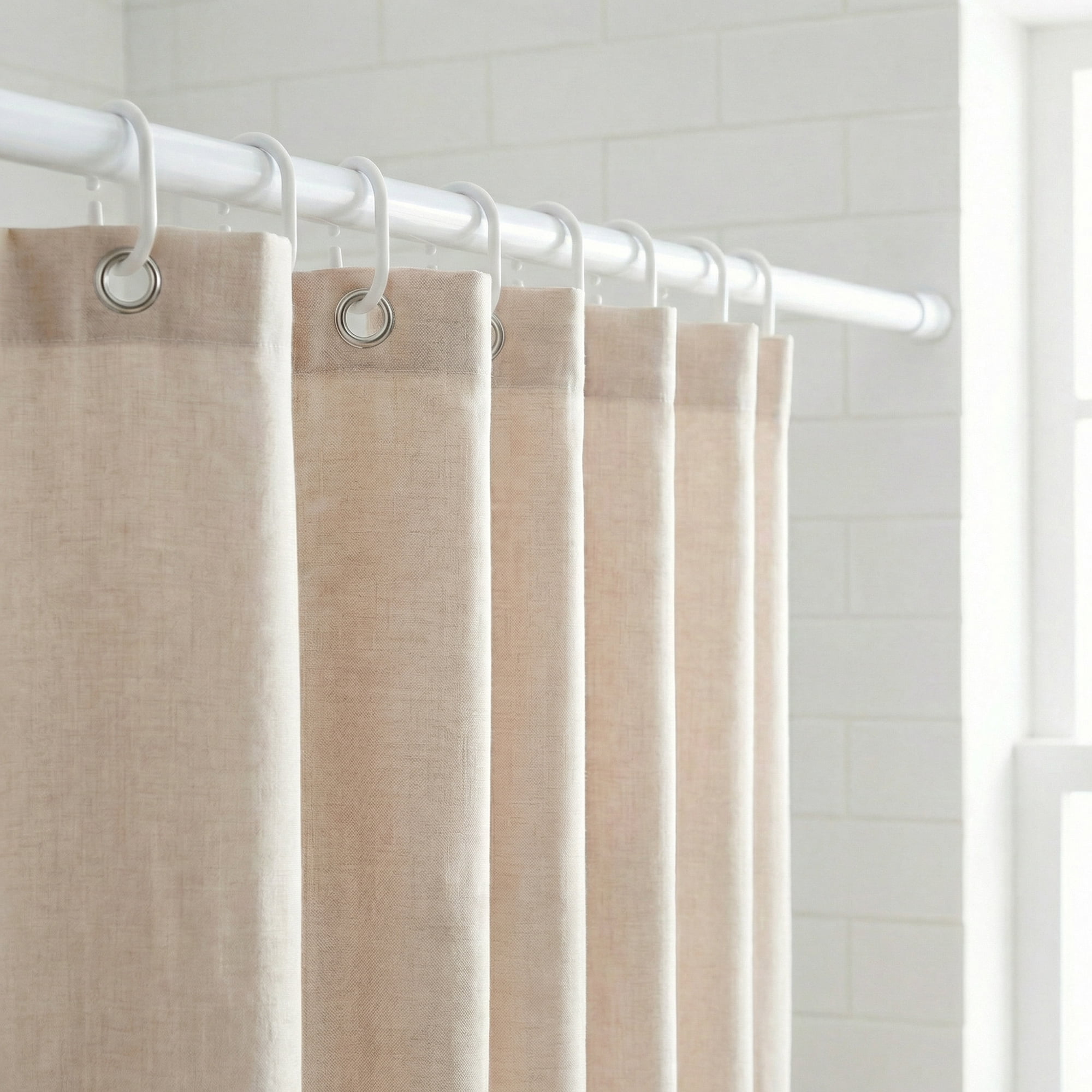 Unique Bargains Solid Trimmed Shower Curtain Sets with 12 Hooks Beige 71"W x 71"L