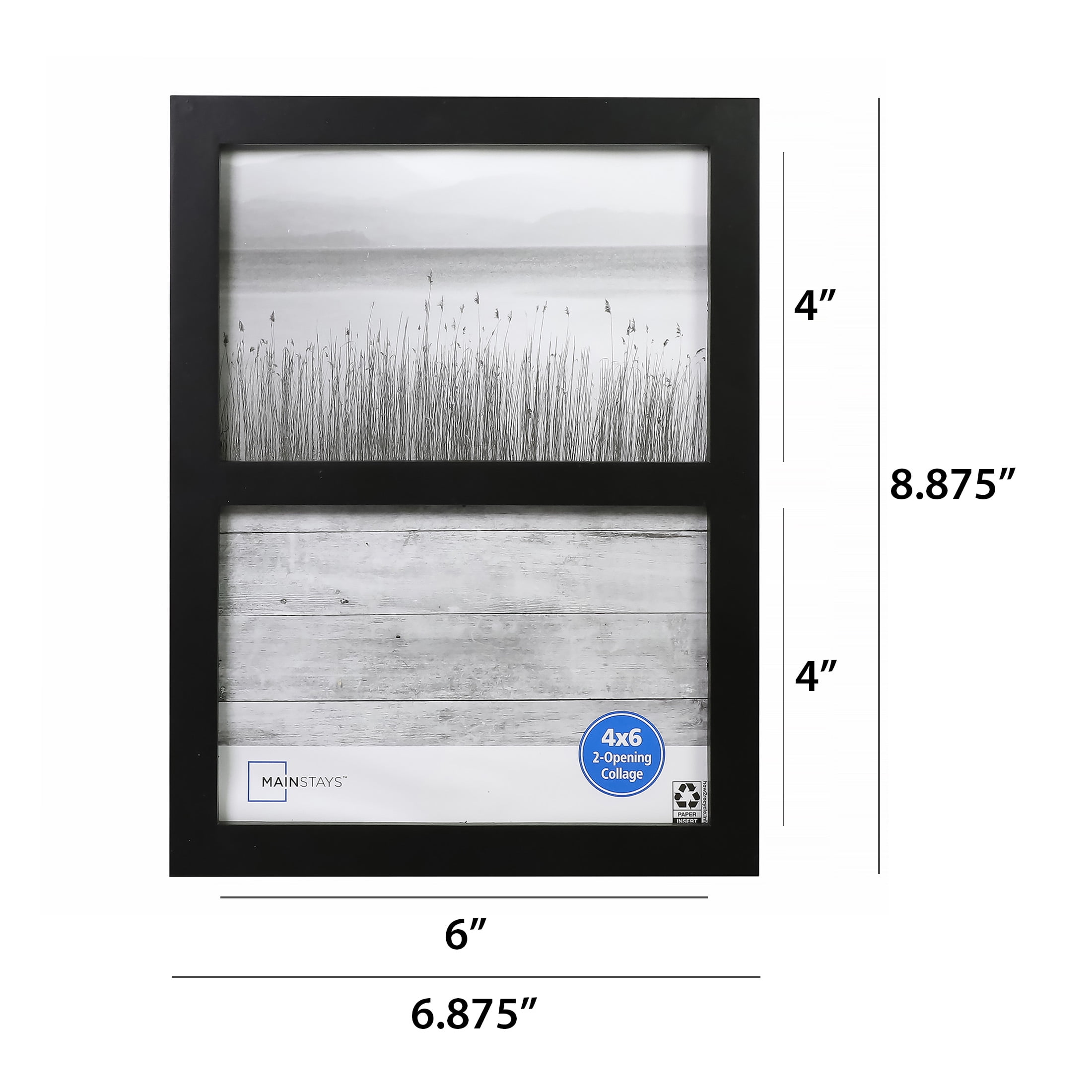 Mainstays 2-Opening Picture Frame, Holds Two 4 x 6 in Photos, Black Gallery Style