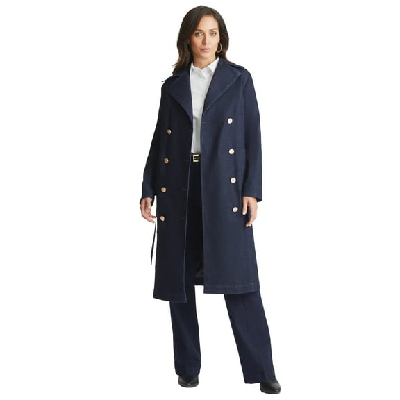 Jessica London Women's Plus Size Refined Denim Trench Coat
