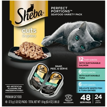 Sheba Perfect Portions Seafood Cuts In Gravy Wet Cat Food Variety Pack, 2.6 Oz., 24 Twin-Packs