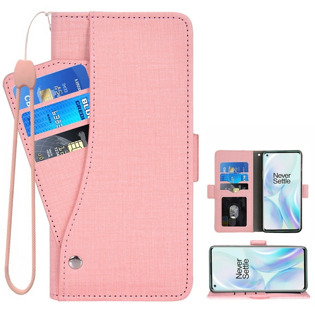 OnePlus 8 Étui, iCoverCase Étui Portefeuille en Cuir Véritable Coupe Ajustée Style Folio Livre avec Support et Fentes pour Cartes Étui à Rabat pour OnePlus 8 (Rose)