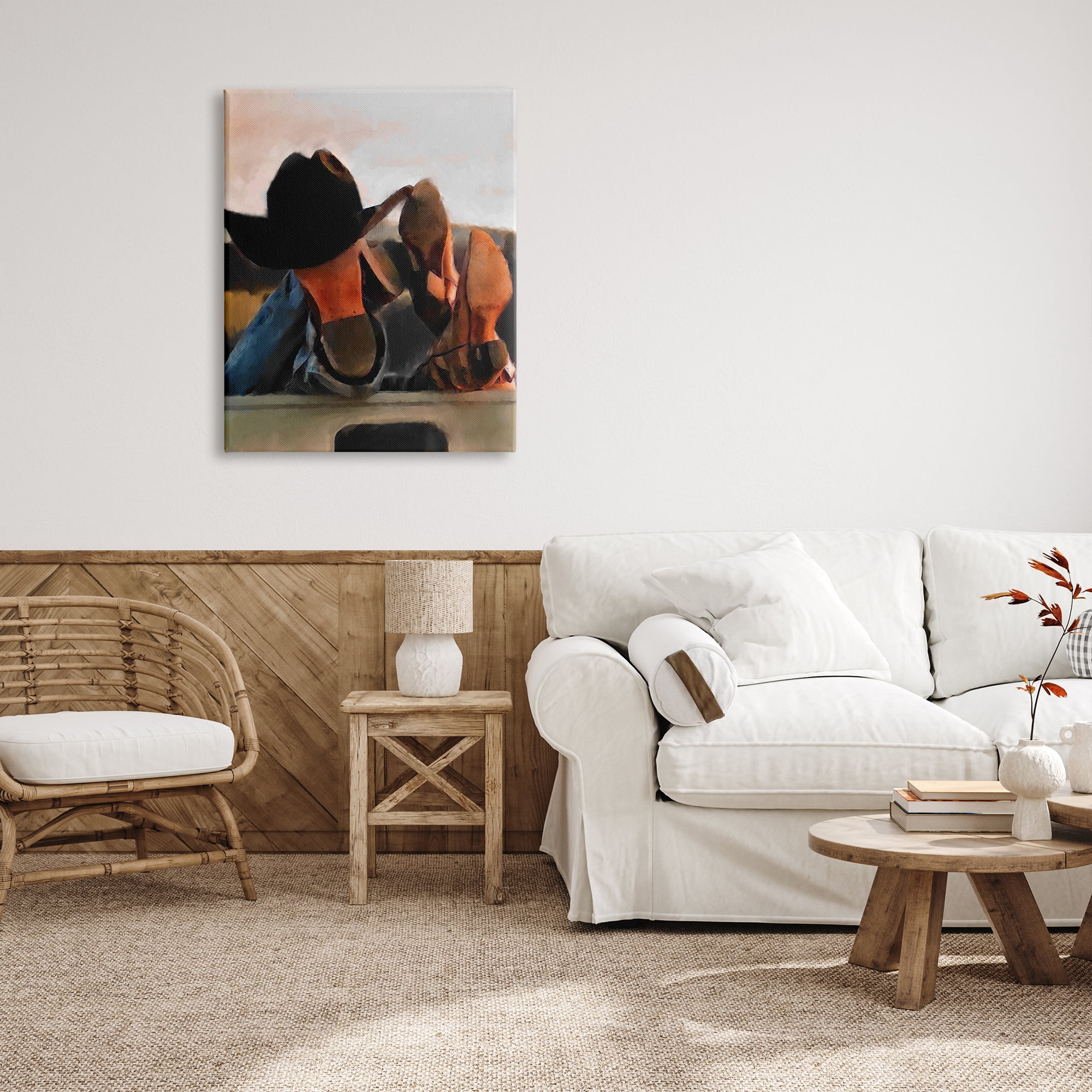 Stupell Industries Couple Resting Cowboy Boots Abstract Painting Gallery Wrapped Canvas Art Print Wall Art, 30 x 40
