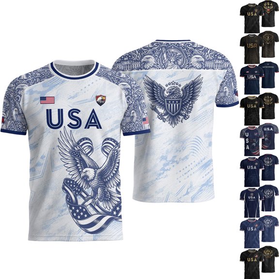 2026 New Mens USA Soccer Jersey T-Shirt Printed, United States Jersey Soccer, Crew Neck Short Sleeve Match Day Sweat Resistant Football Training Shirts for Adult(Red, 2XL)
