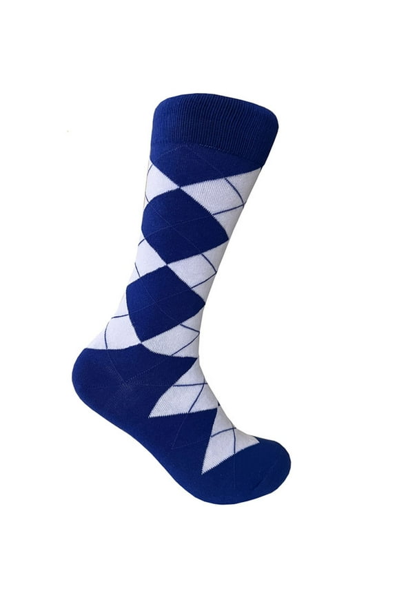 Novelty Men's Mid-calf Argyle Scottish Tartan Socks In Blue with White Color