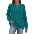 thumbnail image 5 of Crewneck Sweatshirts for Women No Hood Fall Casual Long Sleeve Pullover Tops Loose Sweatshirt with Pocket Turquoise S, 5 of 6