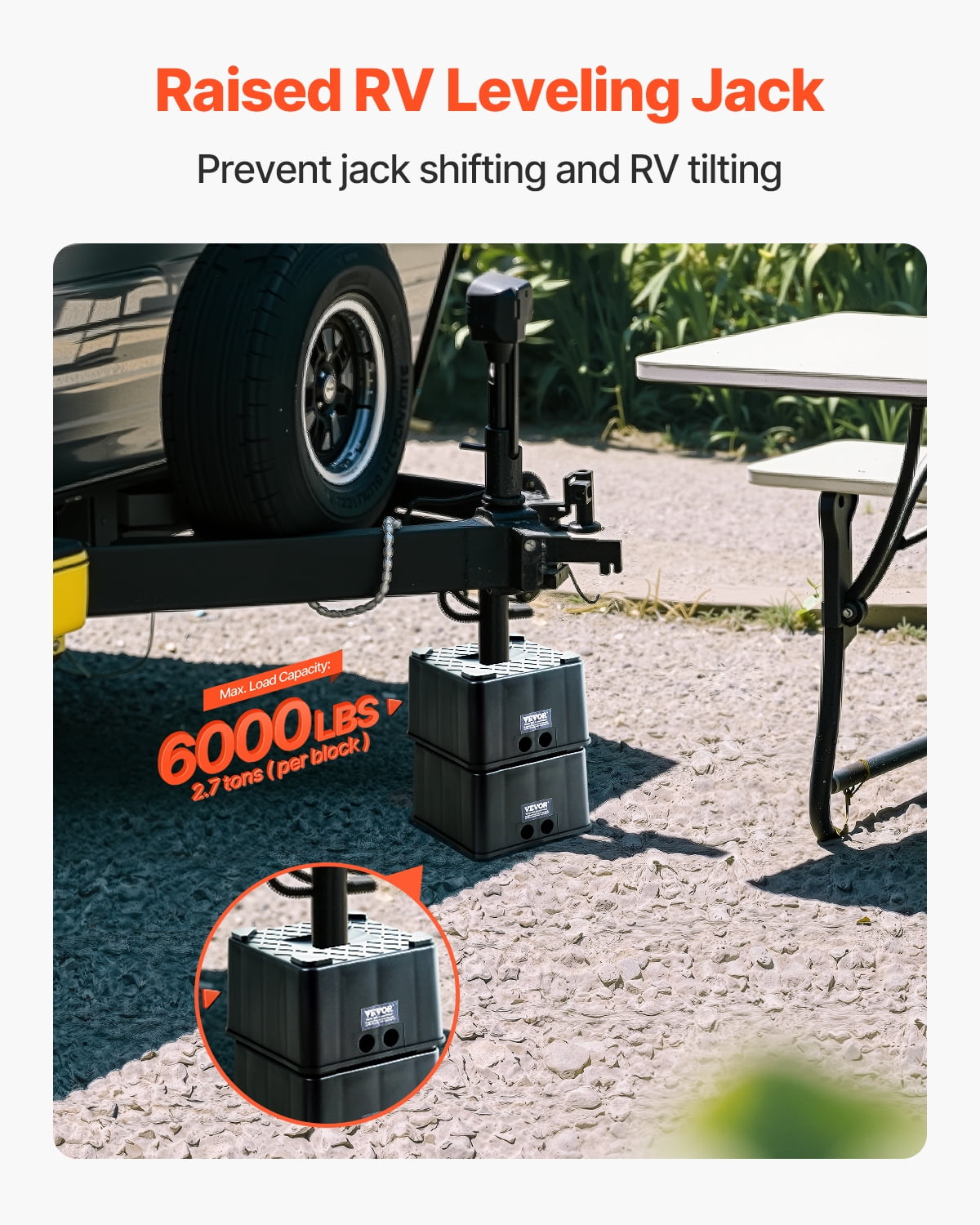 VEVOR Trailer Jack Blocks, 6" High Heavy Duty RV Leveling Blocks, Each with 6000 lbs Capacity, as RV Jack Stand, Stool, Camper Accessories, for Travel Trailers, 5th Wheels Class A/C Motorhomes