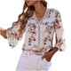 thumbnail image 1 of Moda mujer verano Casual cuello en V manga corta estampado encaje costura Tops pulóver blusa Pompotops  hkajfhjk470024, 1 of 5