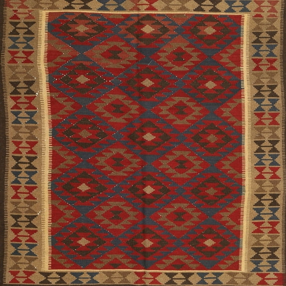 Ahgly Company Indoor Square Contemporary Sienna Brown Oriental Area Rugs, 6' Square