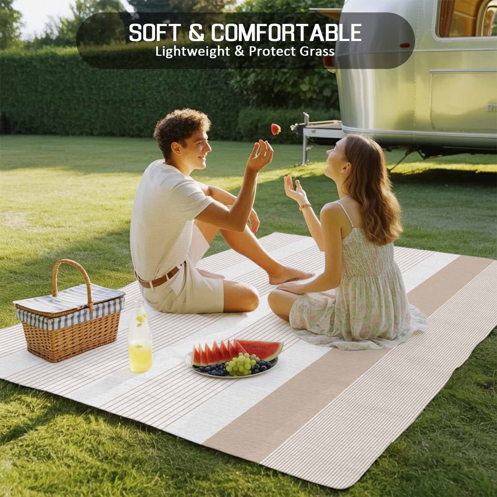 5' x 7' Outdoor Rug, Brown Stripe Outdoor Washable Rug Large Floor Carpet, Modern Rustic Horizontal Brown Striped Non Shedding Area Rug for Outside Patio RV Porch Deck Balcony Camping Living Room