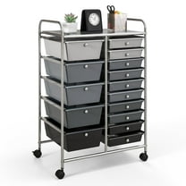 Costway 15 Drawer Rolling Storage Cart Tools Scrapbook Paper Office School Organizer Gray