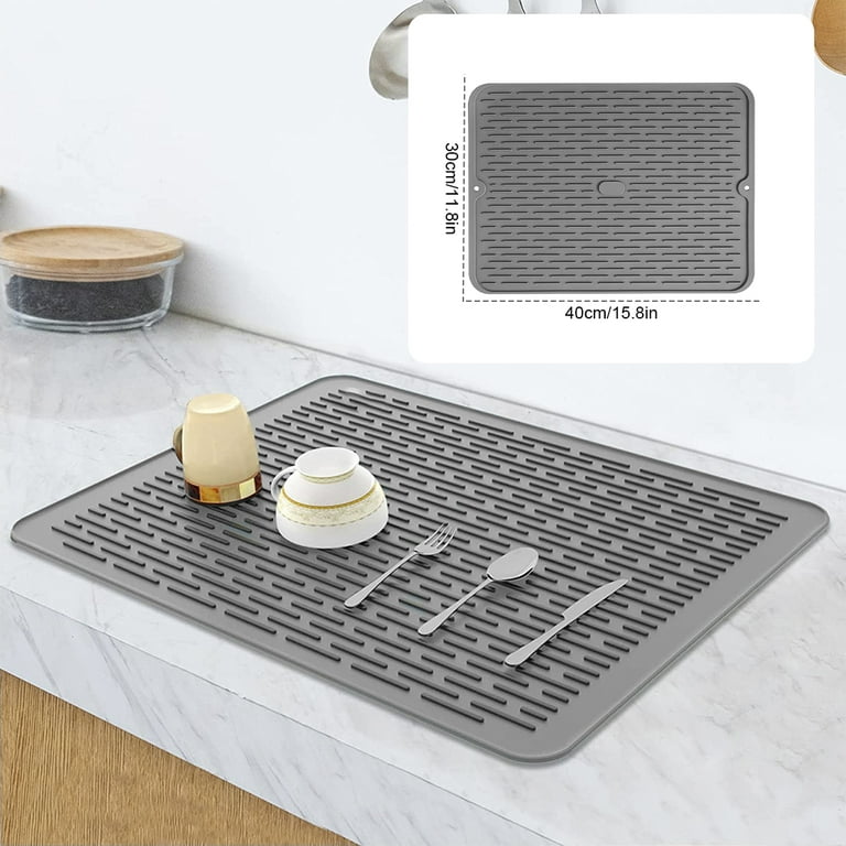 Austok Silicone Dish Drying Mats for Kitchen Counter, Heat Resistant  Washable Rubber Drying Rack Mat for Dishes