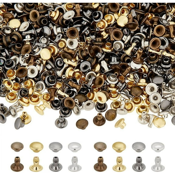 320PCS 4mm Tubular Round Cap Leather Rivets Double Cap Rivets Metal Rapid Rivet