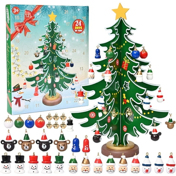 Tumao Christmas Advent Calendar, 2025 Christmas Tree Advent Calendar, Wooden Advent Calendar 2025 with 24 Days Countdown Diy Christmas Tree Set for Christmas Calendar