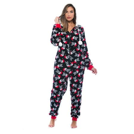 

Just Love Christmas Print Pom Pom Adult Onesie (Black - Santa Skull X-Large)