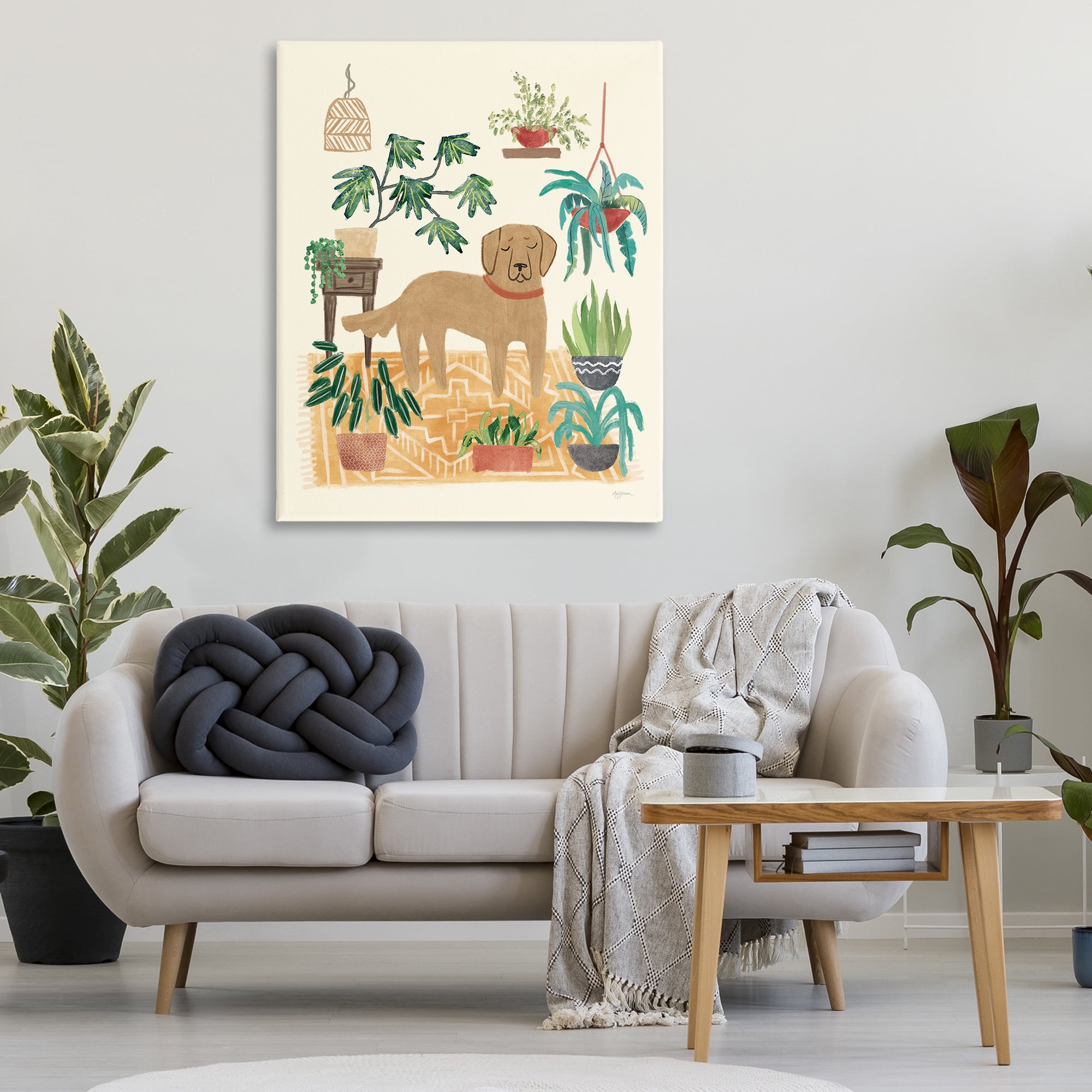 Stupell Industries Labrador with House Plants Animals & Insects Painting Gallery Wrapped Canvas Art Print Wall Art, 36 x 48