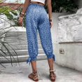 thumbnail image 3 of Cathalem Summer Work Pants for Women Womens Flower Prinnted Linen Capri Pants Casual Two Piece Outfits for Women Pants Set Pants Blue Small, 3 of 5