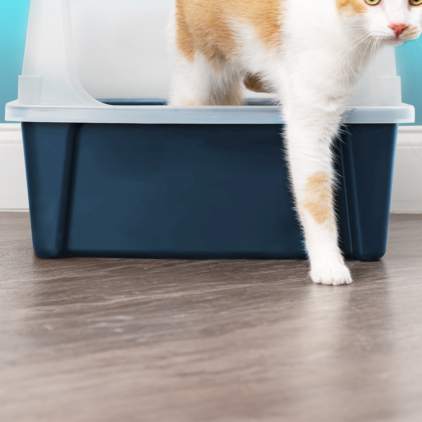 IRIS Extra Large Open Top Cat Litter Box with Scatter Shield, Sturdy Open Air Kitty Litter Pan with Tall Spray, Navy
