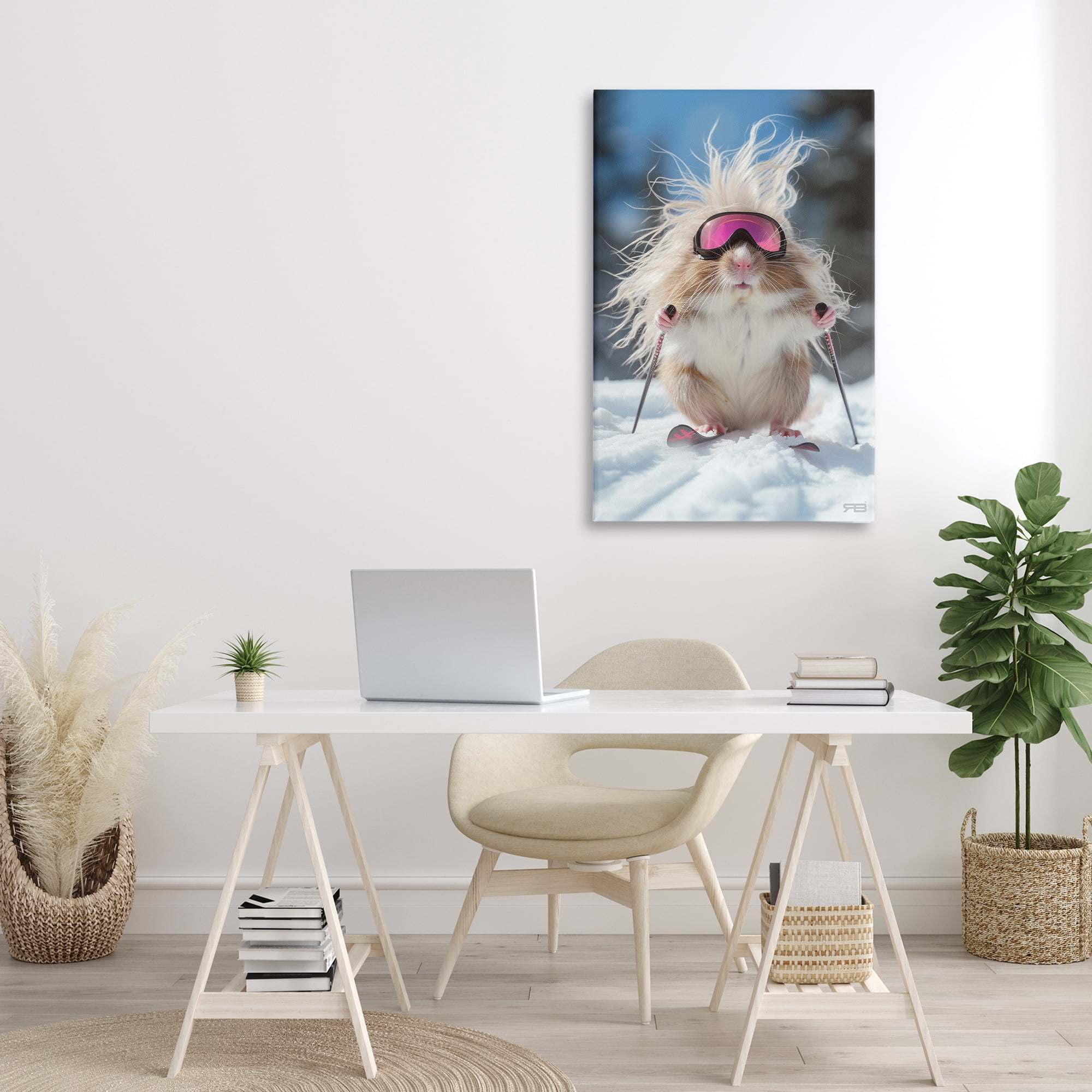 Stupell Industries Skiing Guinea Pig Animals & Insects Painting Gallery Wrapped Canvas Art Print Wall Art, 24 x 36