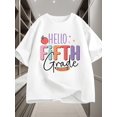 thumbnail image 1 of Boys' Red "Hello Fifth Grade" Graphic T-Shirt - Casual Round Neck Tee with Apple & Pencil Design, Lightweight & Breathable for Spring/Summer, Perfect for School or Play, Boy T Shirt, 1 of 7