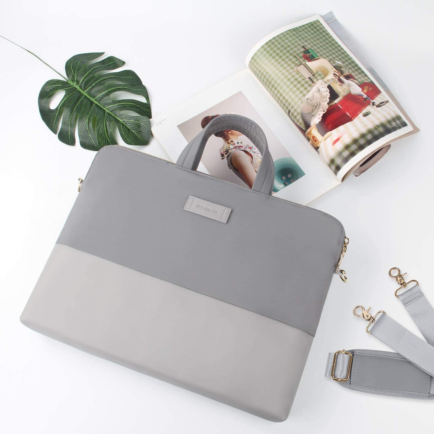 Kamlui 14 Inch Laptop Bag - for Women Carrying Leather Waterproof Computer Briefcase Shoulder Messenger Laptop Sleeve Case for Macbook Pro Air HP Lenovo Dell