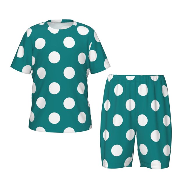 Balery Teal And White Polka Dot Conjunto de Pijama Infantil de Manga Corta con Estampado – Ropa de Dormir de Algodón Suave-4X-Large