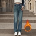 thumbnail image 5 of Fleece Lined Jeans Women Straight Leg High Waist Lined Jeans Winter Denim Pants,Dark Blue,XL, 5 of 8