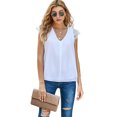 thumbnail image 6 of Sleeveless Tops For Women,Lace Patchwork Vest, Solid Color V-Neck Fashion Ladies Sleeveless Top, 6 of 7