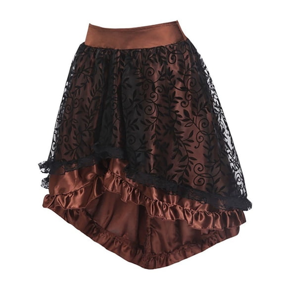 Womens Retro Irregular Elastic Skirt - Lace Trim High Waist Swing Skirt for Halloween Vintage
