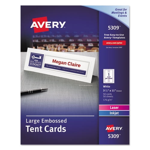 "Large Embossed Tent Card, White, 3.5 X 11, 1 Card/sheet, 50 Sheets/box | Bundle of 10 Boxes"