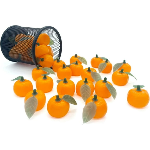 30 Pcs Mini Fake Fruits, Artificial Plastic Oranges Fruits Party Decorations Bowl Fake Tangerine with Leaves Mini Fruit DIY Hair Bands, Baby Shower Décor