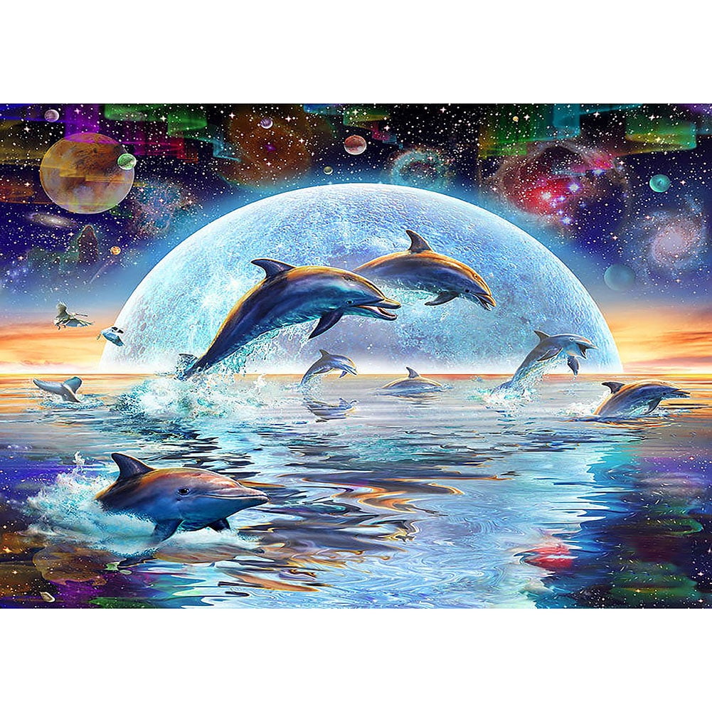 5D Two Dolphins Full Drill Diamond Painting Cross Stitch Kits Embroidery Decors